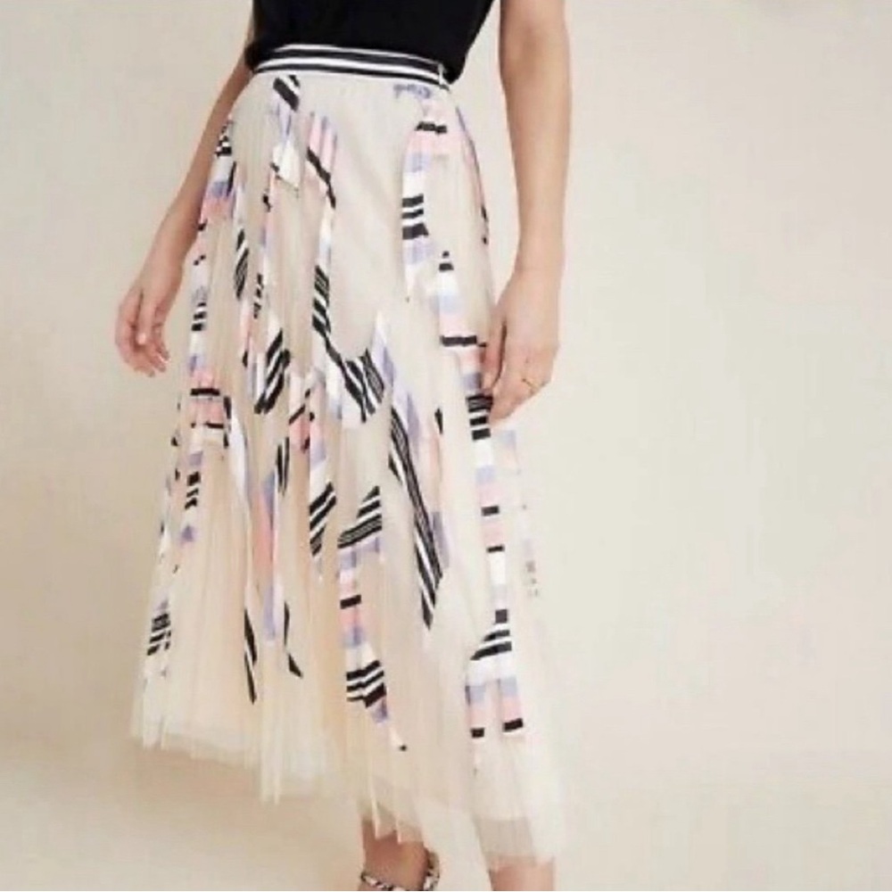 Anthropologie pink tulle midi skirt